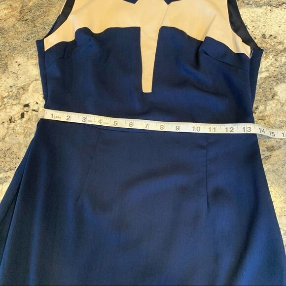 Color block dress blue cream sleeveless sheath career work size medium - Picture 8 of 9